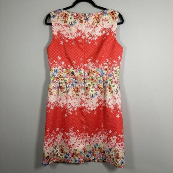 Tahari Arthur S.‎ Levine Petite 12P Coral Floral Sleeveless Pencil Dress - Picture 2 of 5